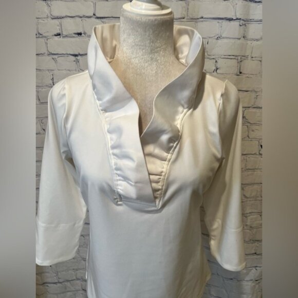 Gretchen Scott White TPRNSL Ruffneck Top Pink Stand Collar Designer Small - Picture 2 of 6